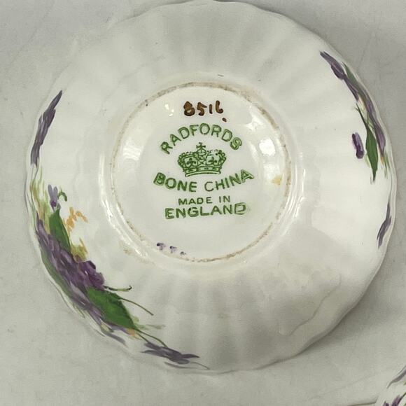 Vintage Radfords Bone China Creamer Sugar Bowl Set Purple Violets Floral England - Picture 13 of 16